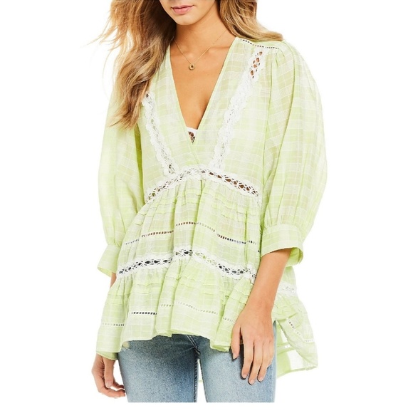 Free People Tops - FREE PEOPLE LIME COMBO TUNIC TOP
